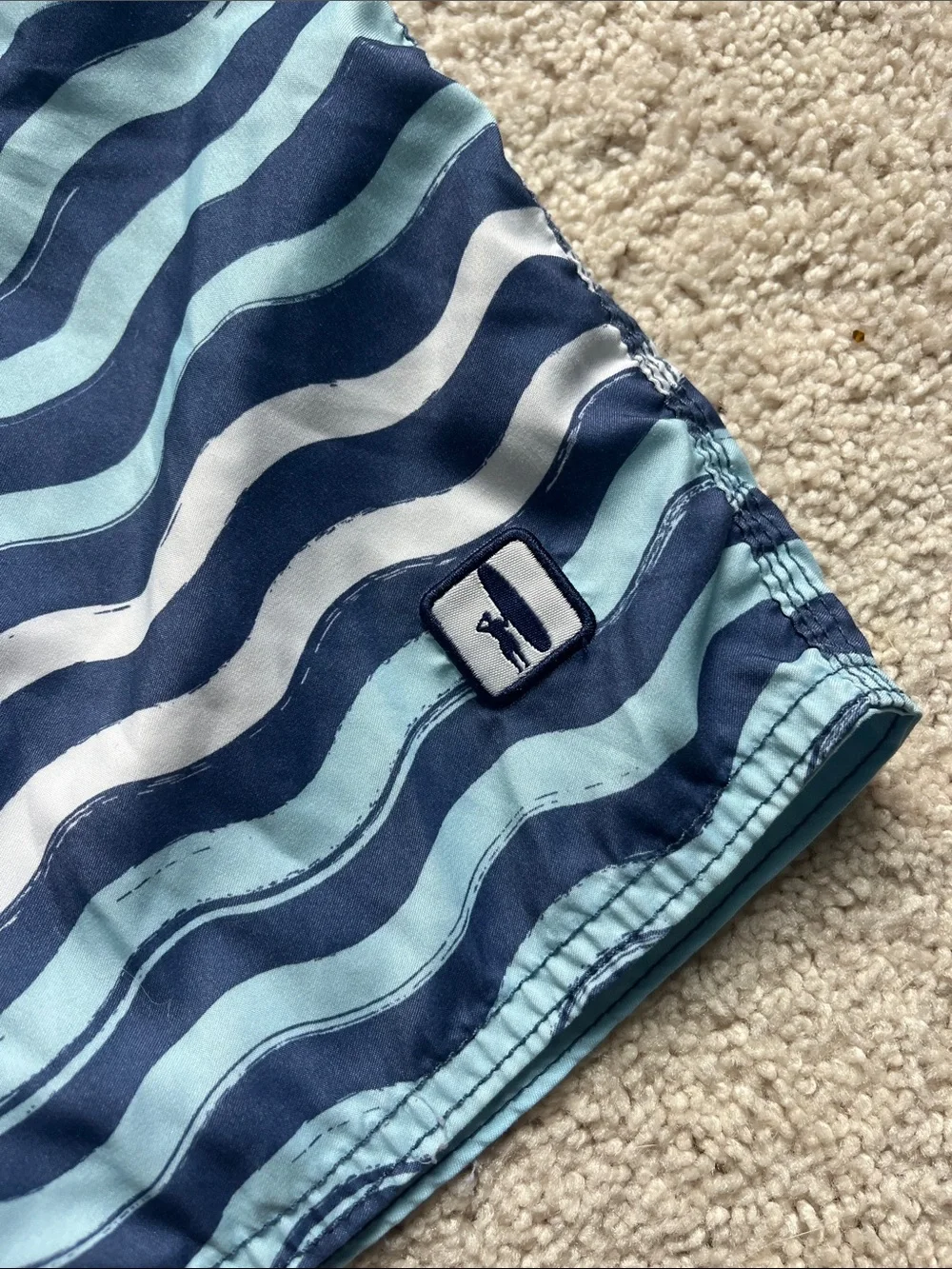 johnnie-O Light and Dark Blue Wave Stripe Swim Shorts